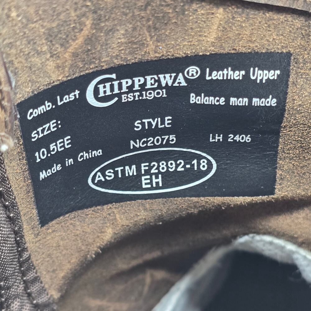Chippewa Classic 2.0 Boots Mens 10.5 EE Brown Leather Soft Toe Work 10" Pull On